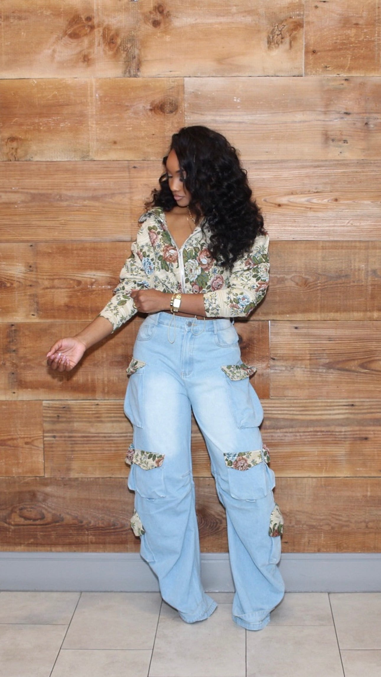 Floral Cargo Denim Set