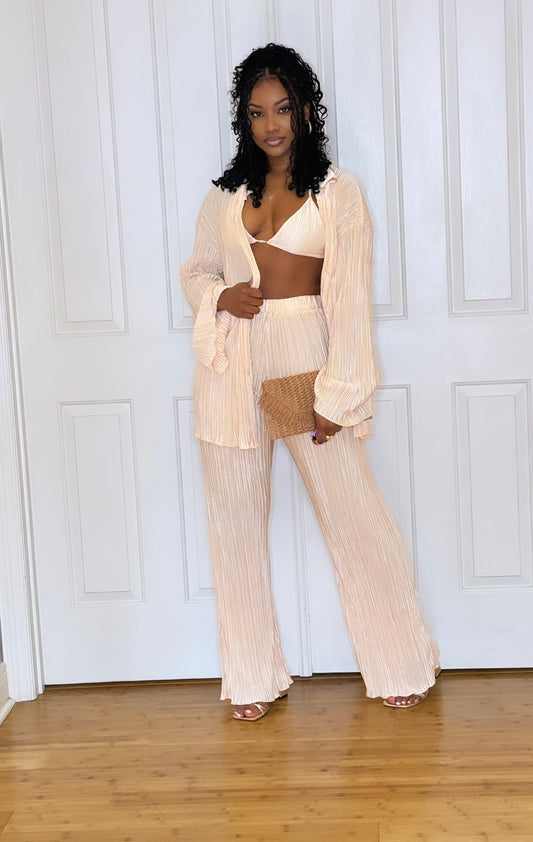 Beige Classy 3 Piece Pant Set