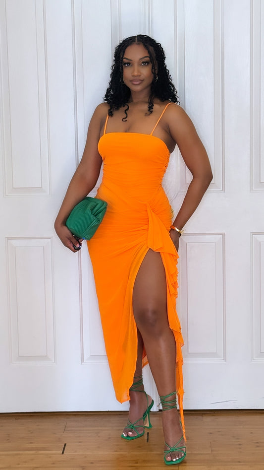 Orange and Green Ruffle Dress