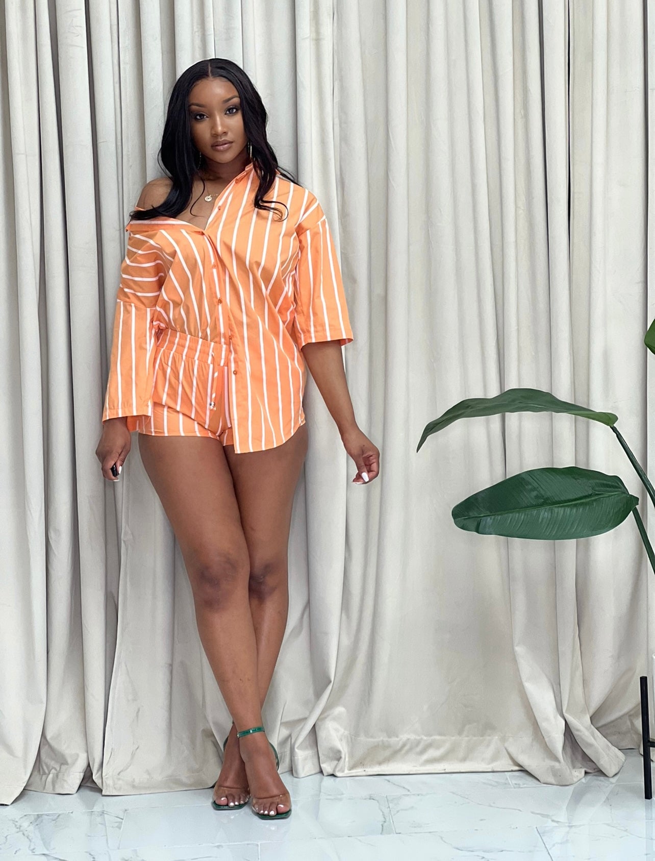 Orange striped Short Set