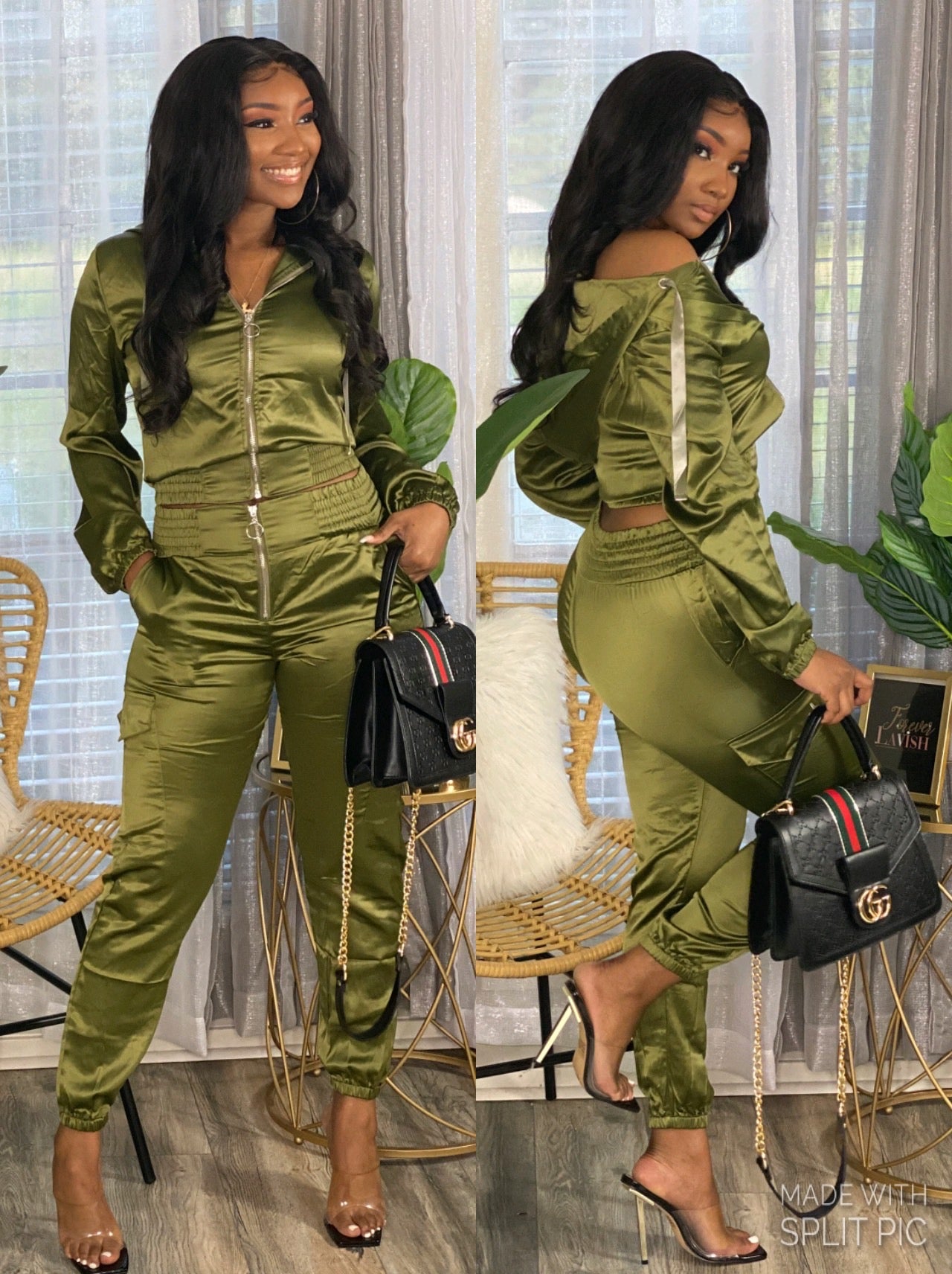 Olive Satin Jogget Set