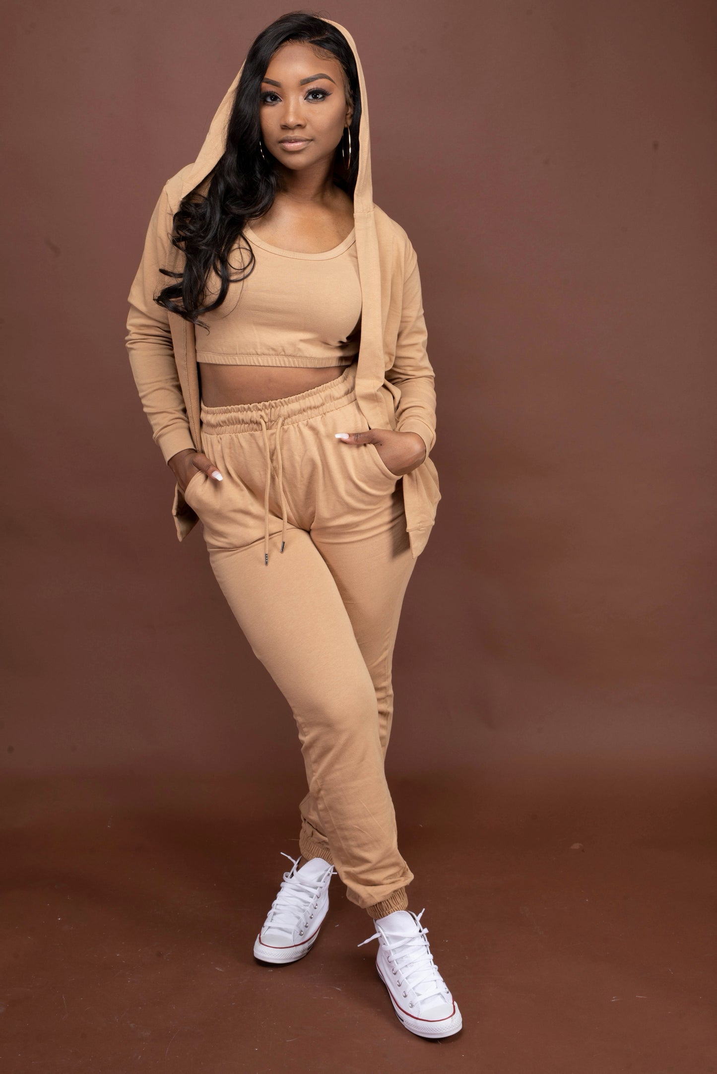 Tan 3 Piece Hoodie Set