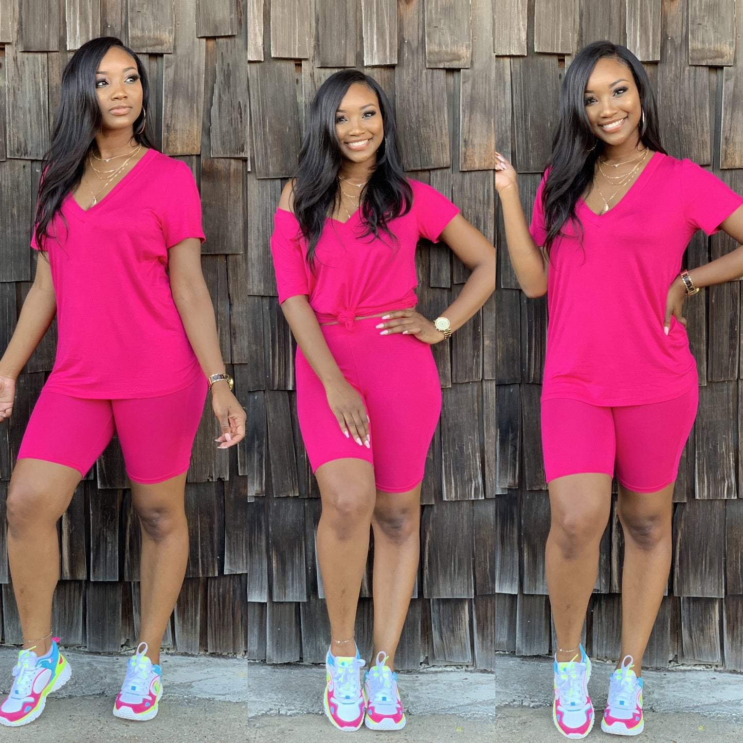 Hot Pink V Neck Dessie Set