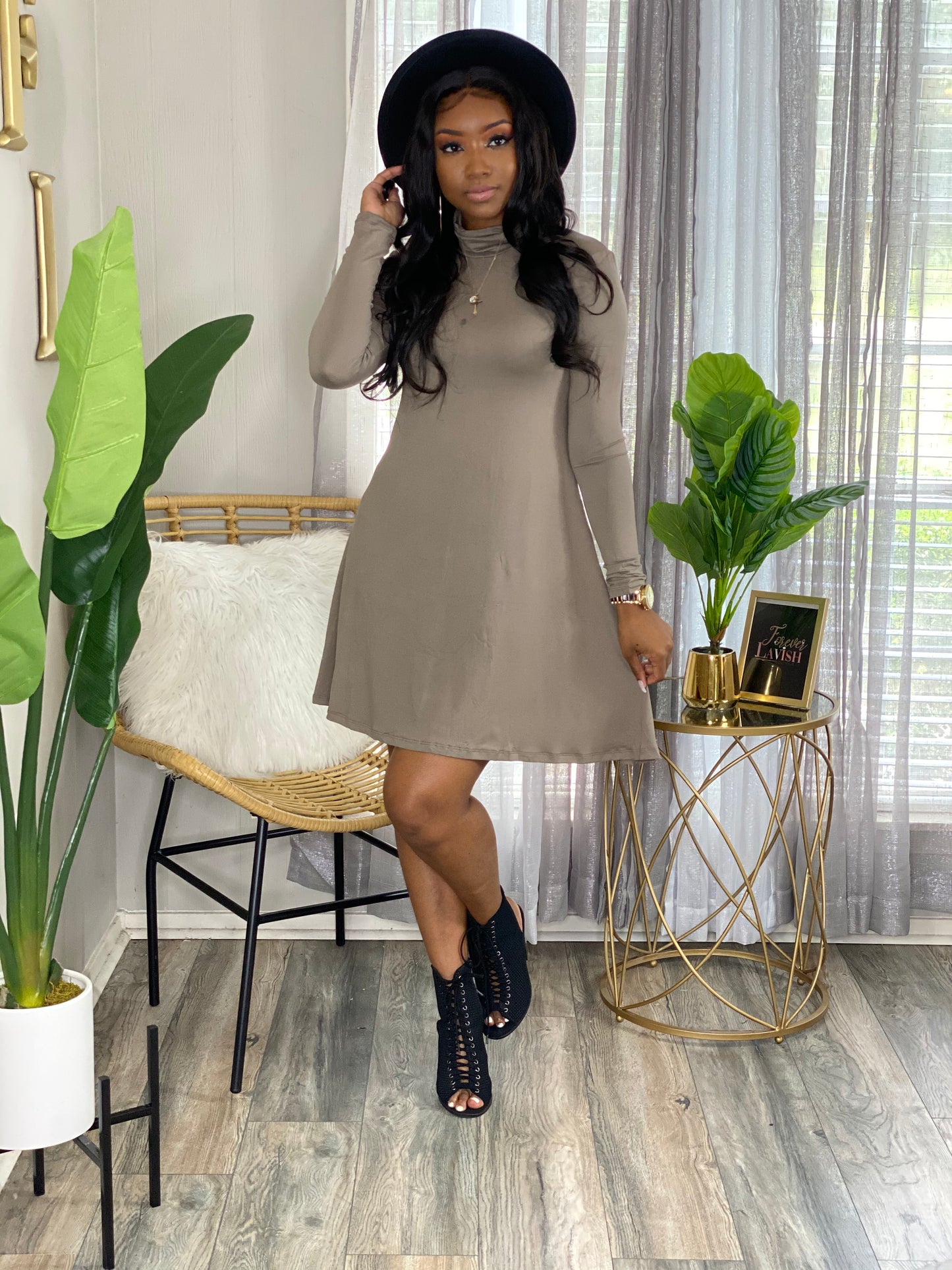 Taupe Turtle Neck Dress