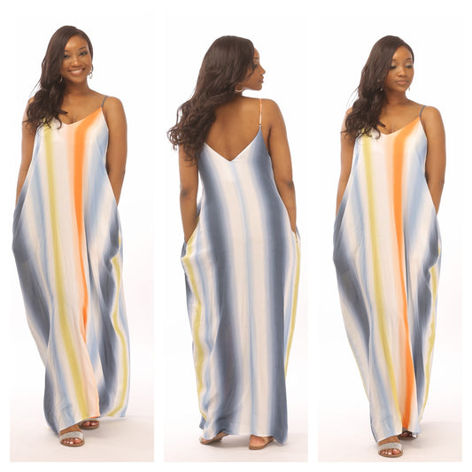 Colorful Maxi Dress With Side Pockets