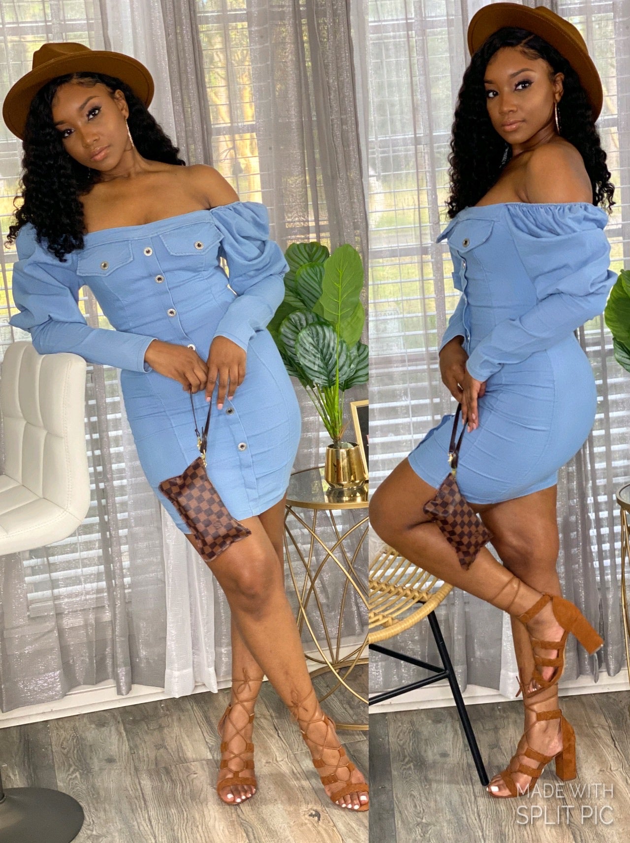 Denim Ruffle Sleeve Dress