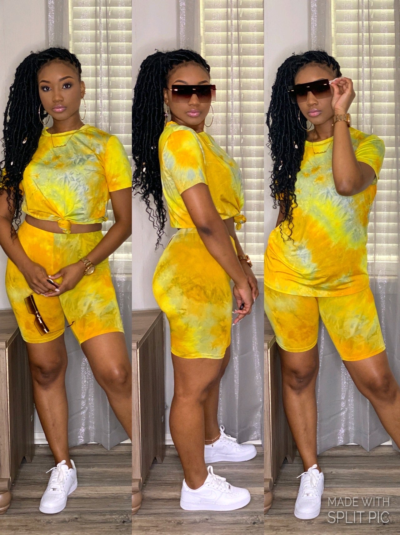 Yellow Tie Dye Biker Set