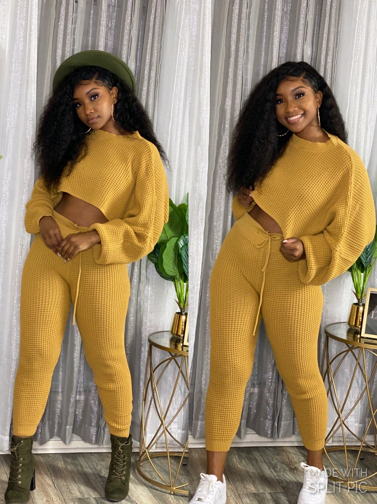 Mustard Knit Crop Set