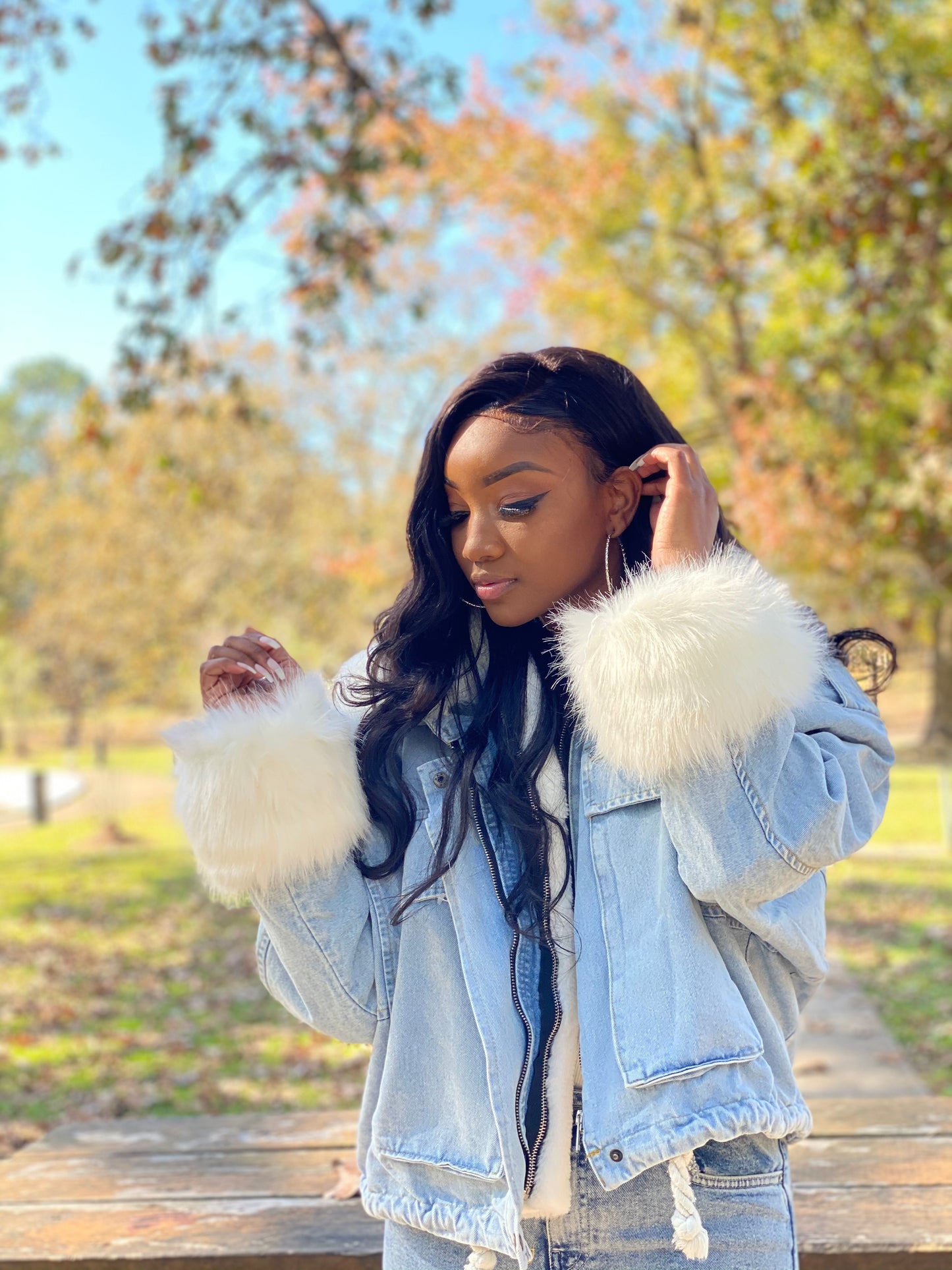 Denim Coat With White Fur