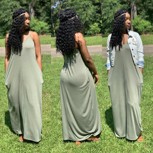 Olive Maxi Dress with Side Pockets