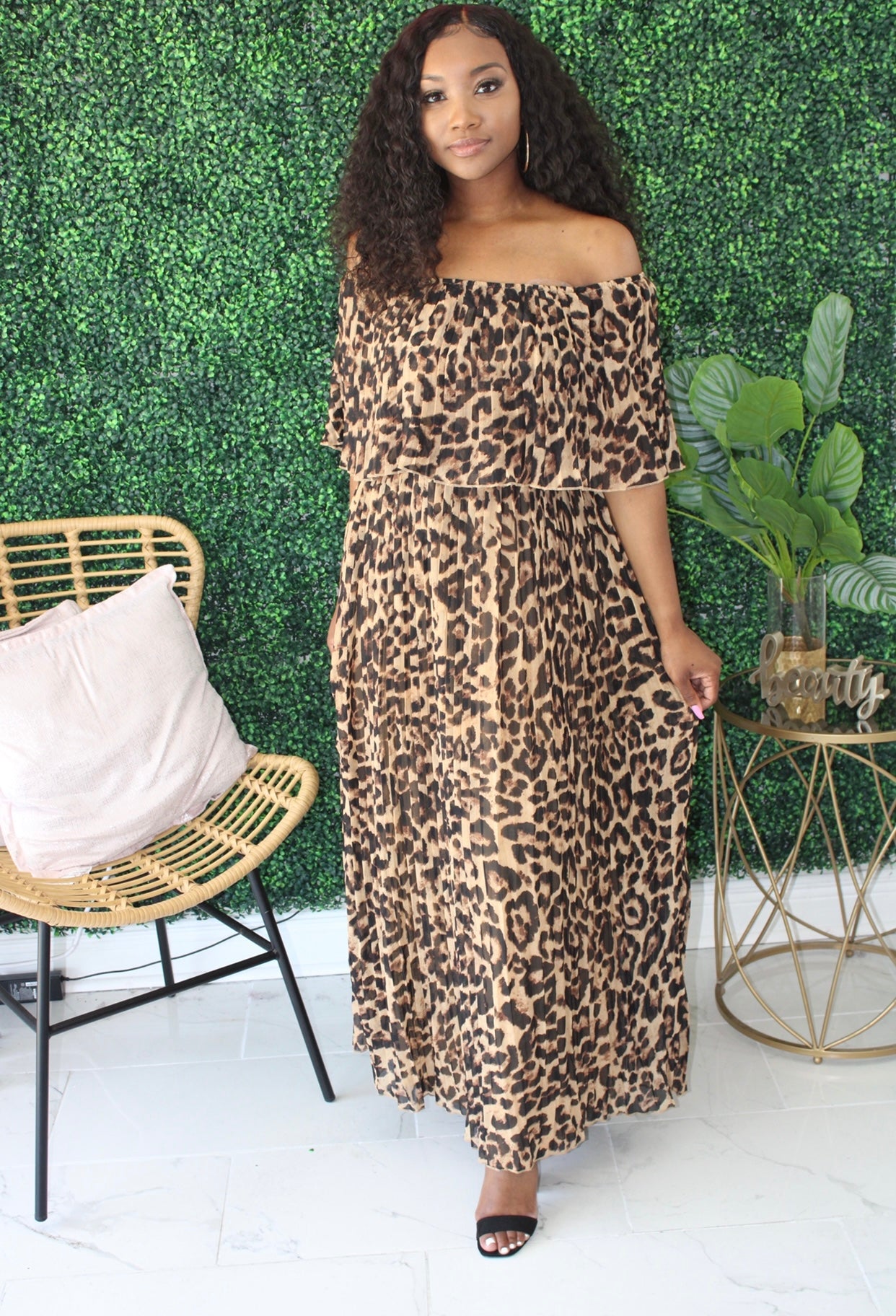 Cheetah Pleated Maxi  Dress