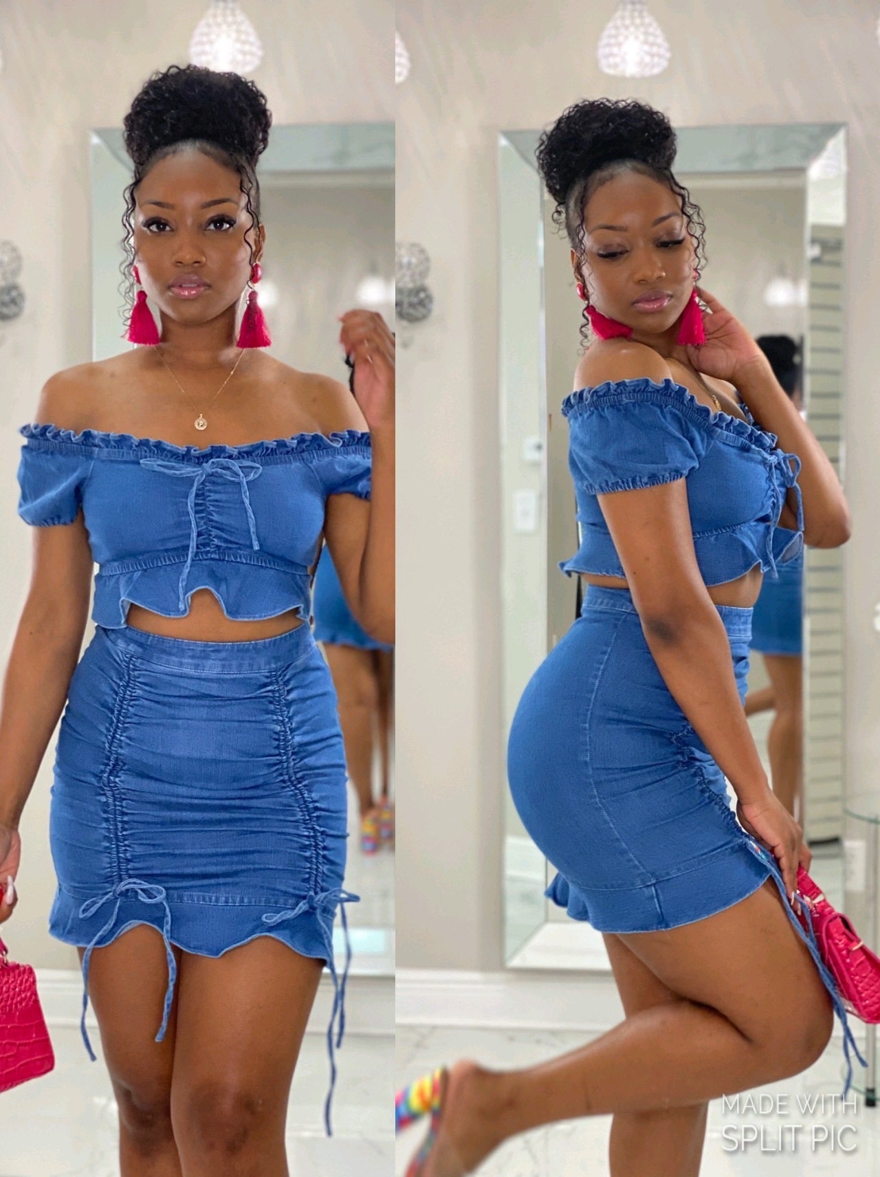 Denim 2 Piece Skirt Set