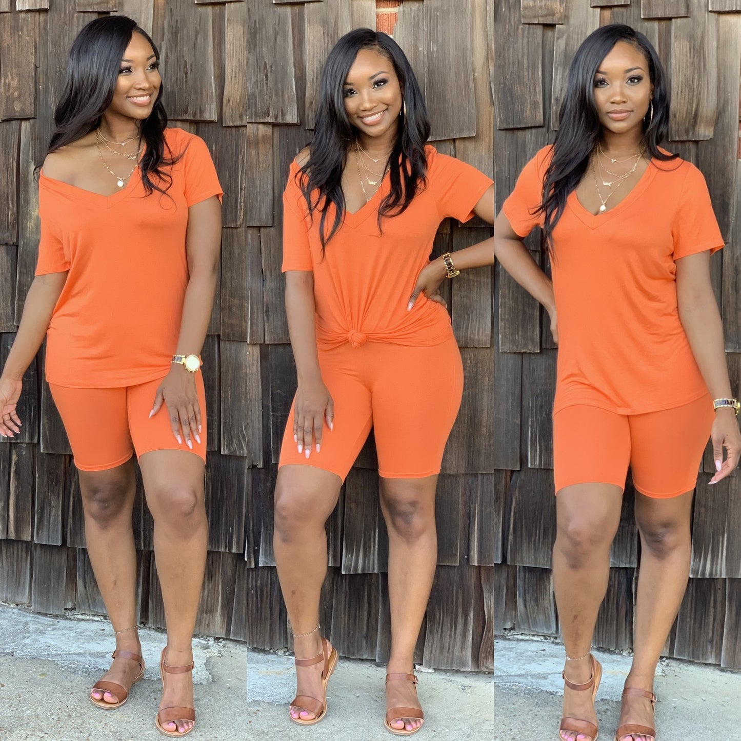 Orange Dessie V Neck Set