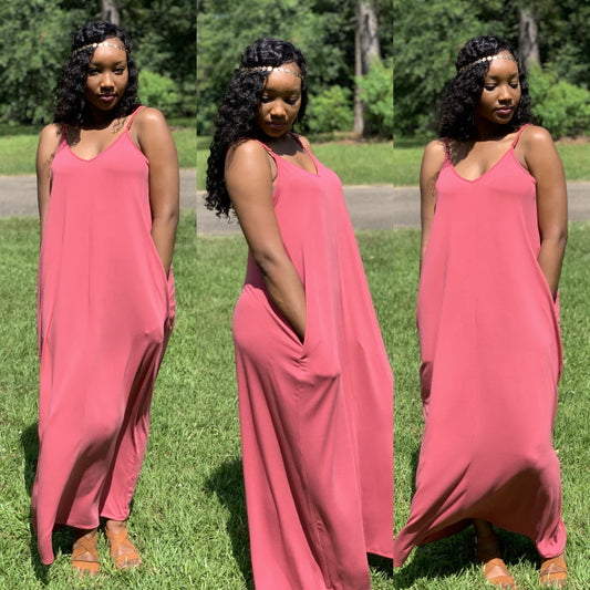 Mauve Maxi Dress With Side Pockets