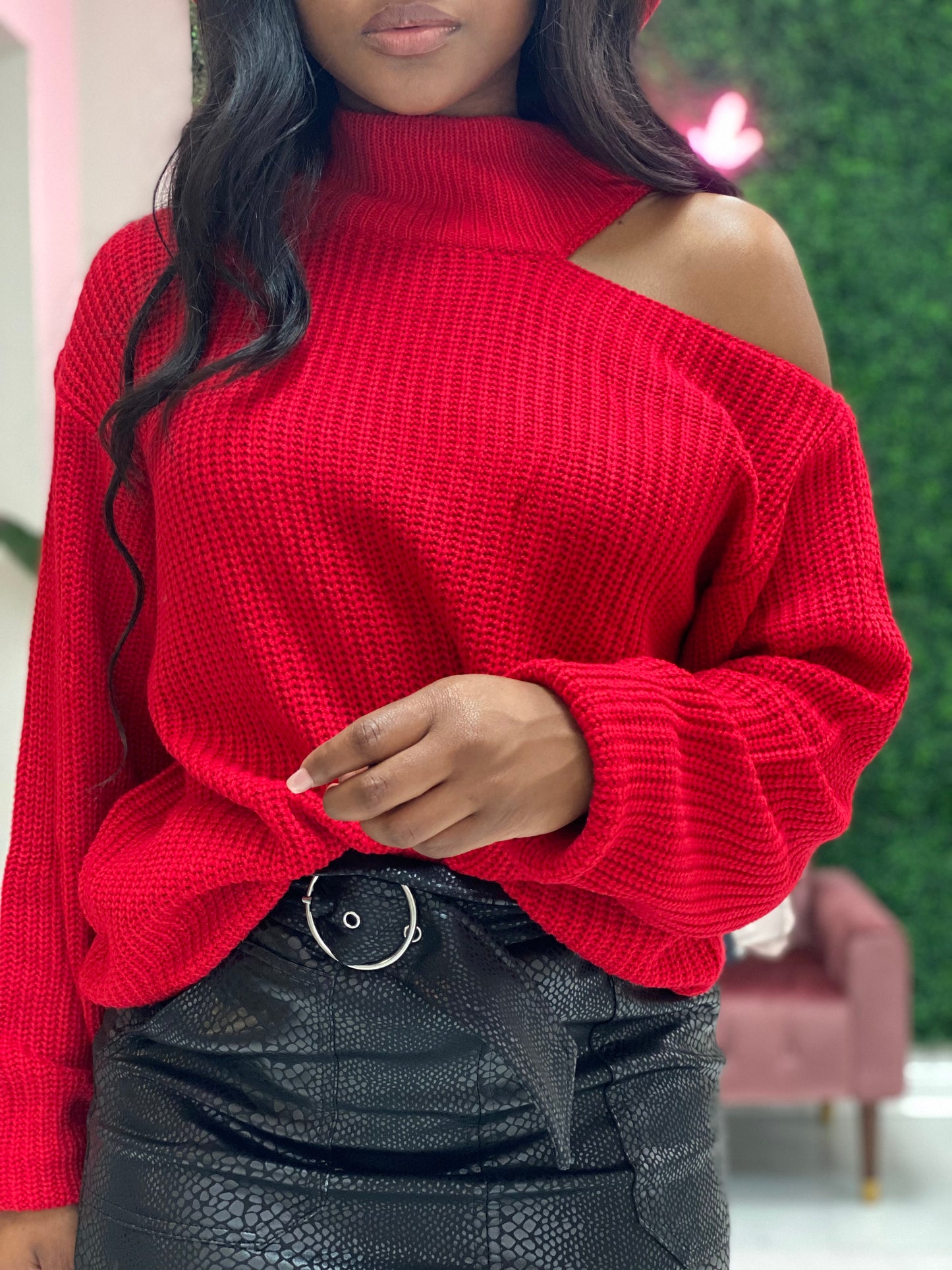 Red Open Shoulder Sweater